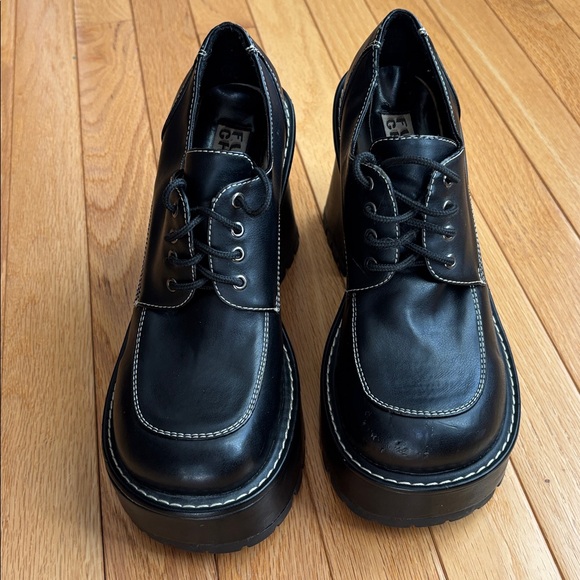 Vintage Y2K Black lace up Oxfords  Platform Chunky heel Grunge whimigoth SZ 9 - Picture 2 of 11